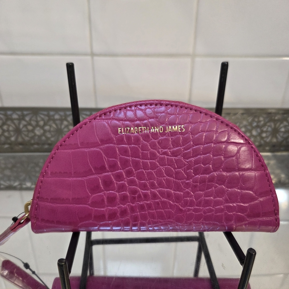 Elizabeth and James Magenta Croc-Embossed Half-Moon Card Holder